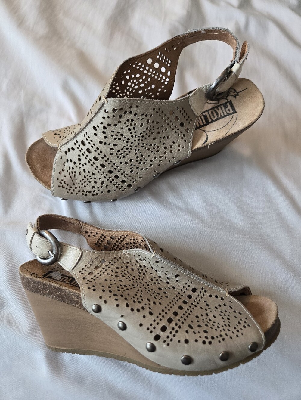 Pikolinos Laser Cut Wedge Sandals Tan Size 39